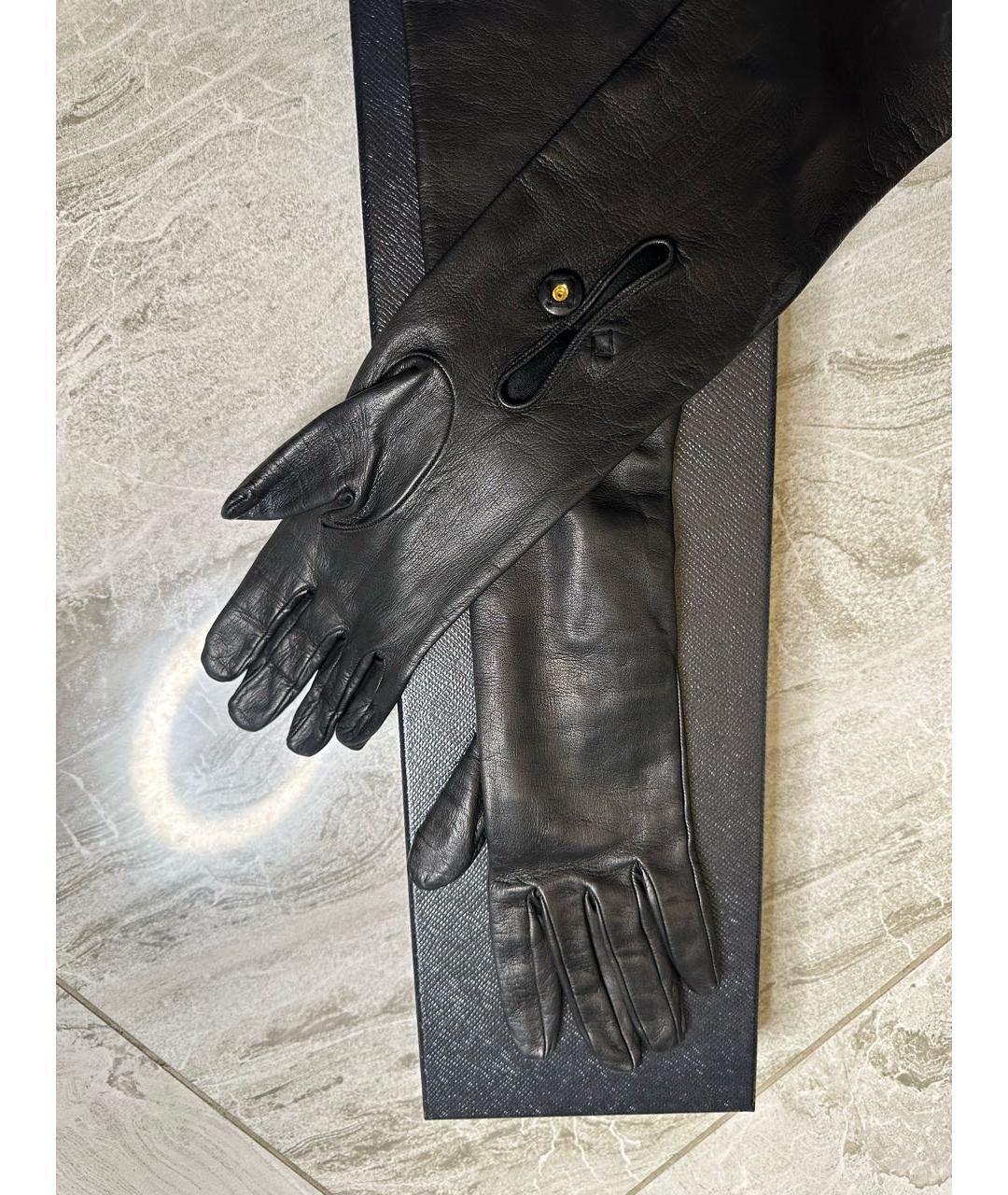 PRADA Черные кожаные перчатки, фото 2