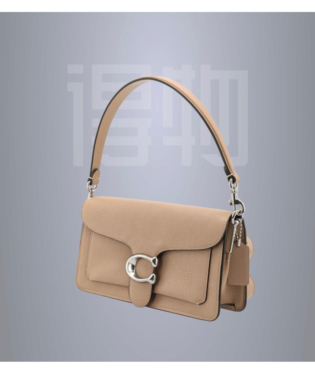 COACH Бежевая кожаная сумка с короткими ручками, фото 5