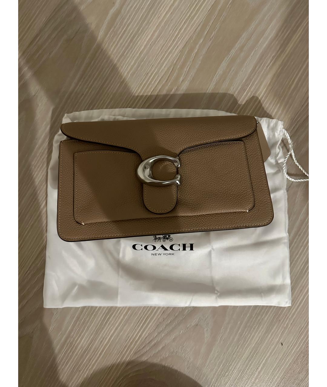 COACH Бежевая кожаная сумка с короткими ручками, фото 4