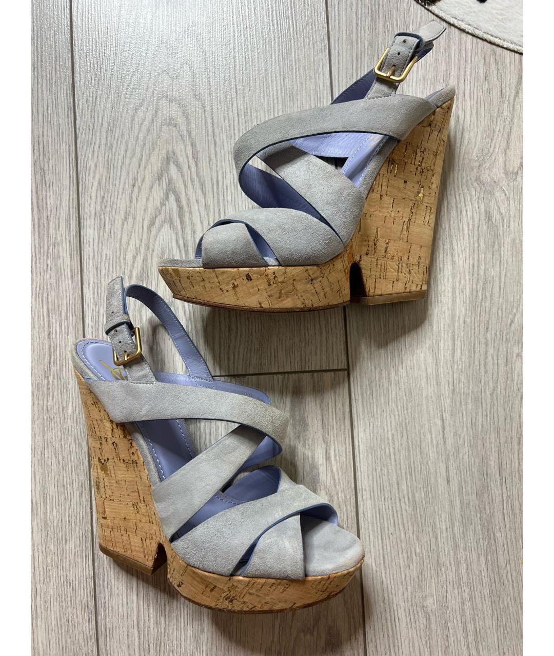 SAINT LAURENT Голубые замшевые босоножки, фото 4