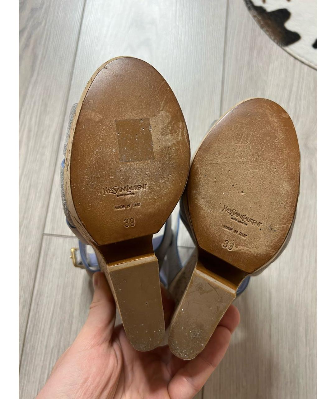 SAINT LAURENT Голубые замшевые босоножки, фото 7