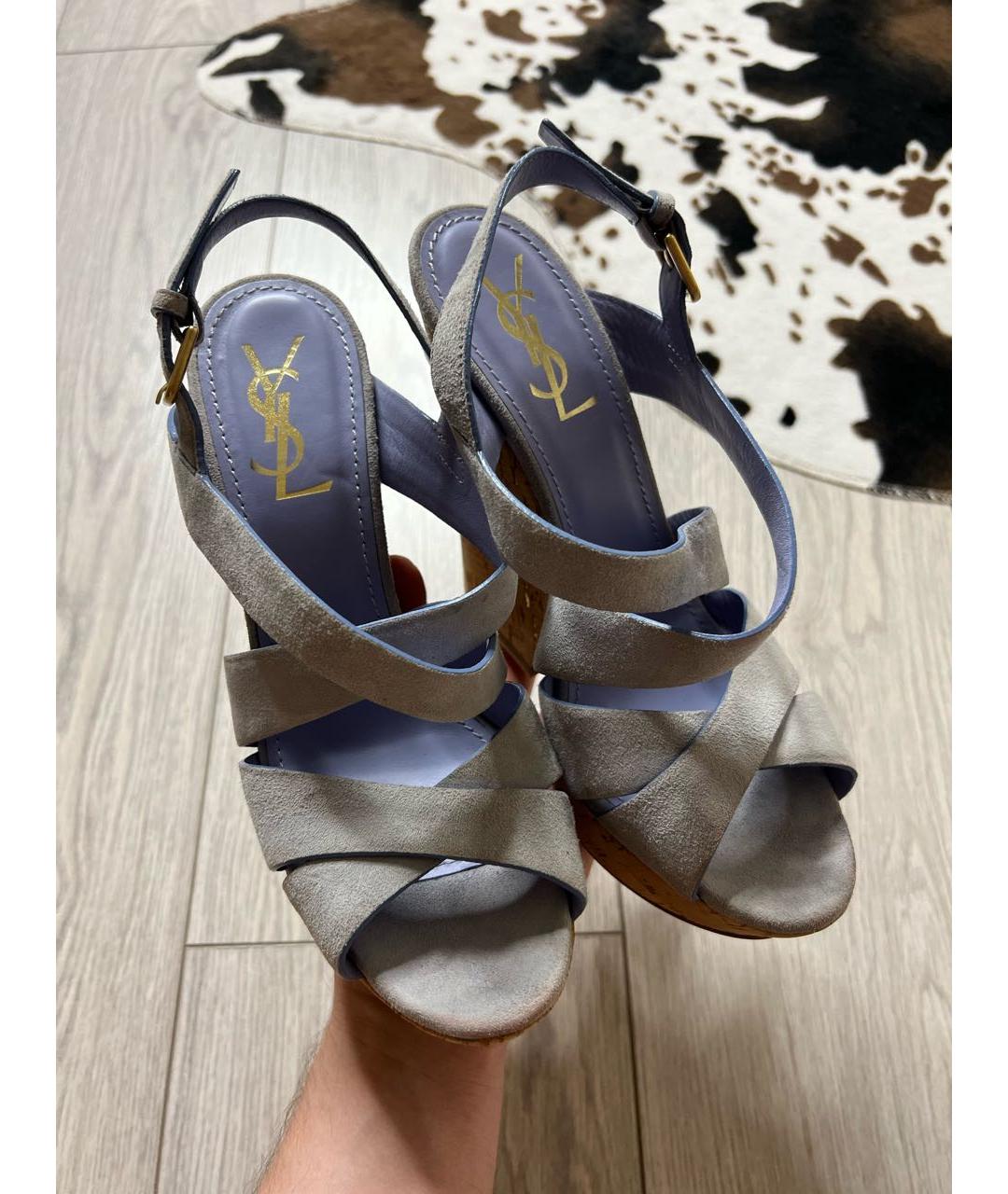 SAINT LAURENT Голубые замшевые босоножки, фото 8