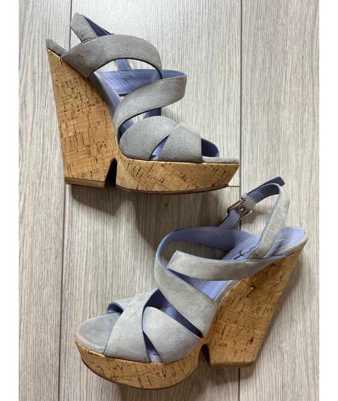 SAINT LAURENT Голубые замшевые босоножки, фото 5