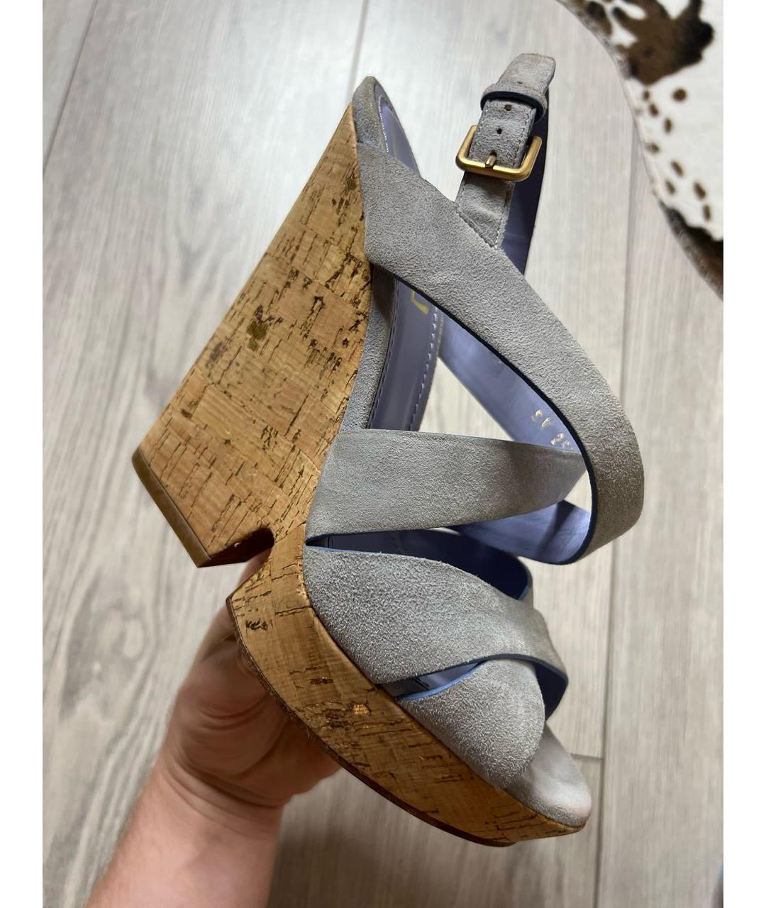 SAINT LAURENT Голубые замшевые босоножки, фото 9