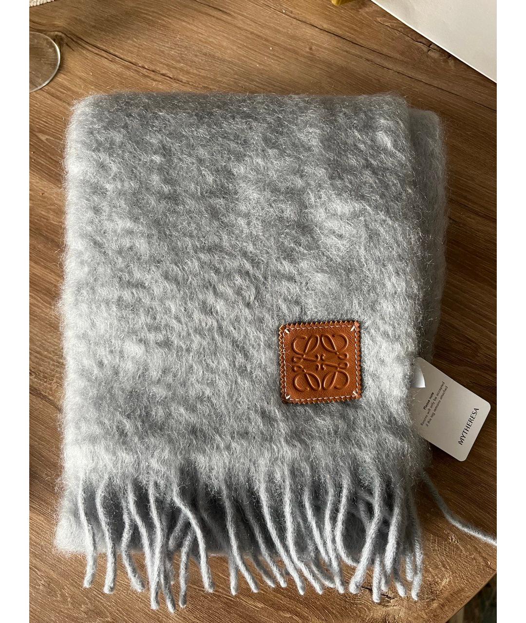 LOEWE Серый шерстяной шарф, фото 6