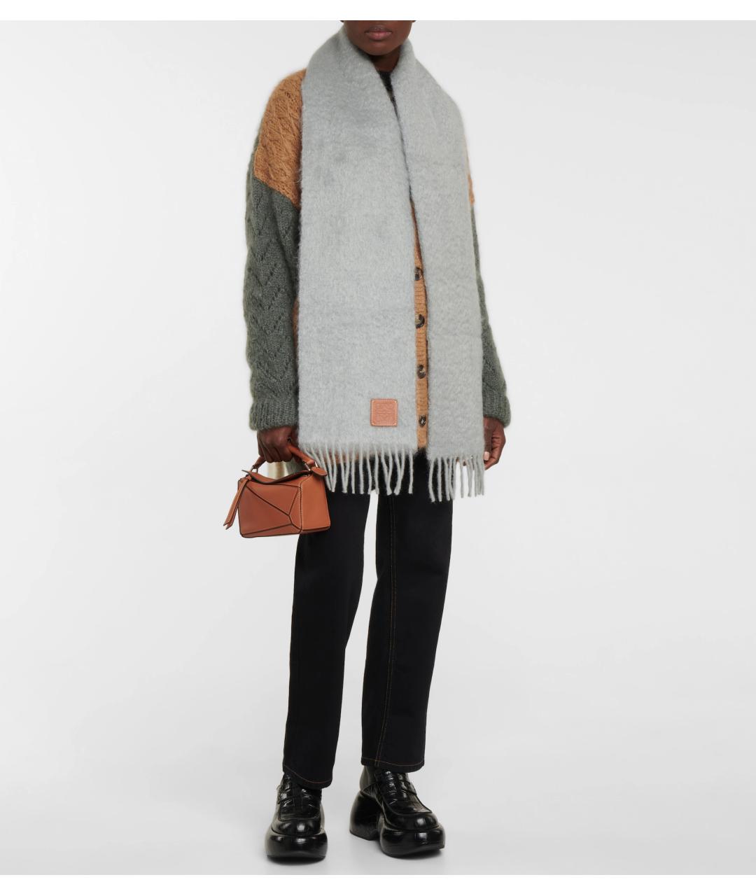 LOEWE Серый шерстяной шарф, фото 5