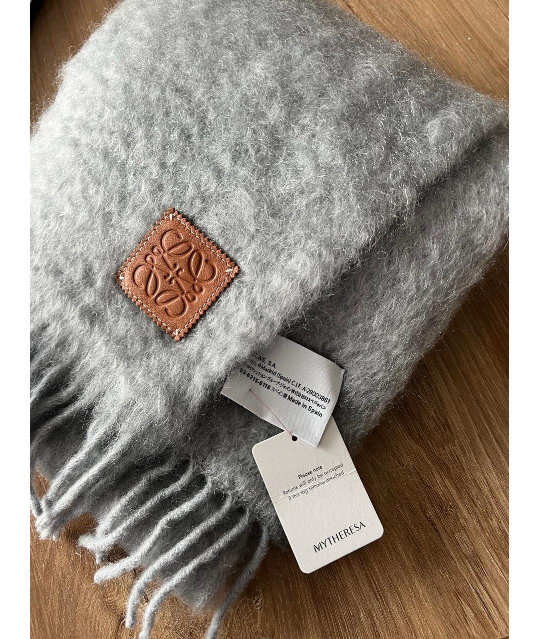 LOEWE Серый шерстяной шарф, фото 7