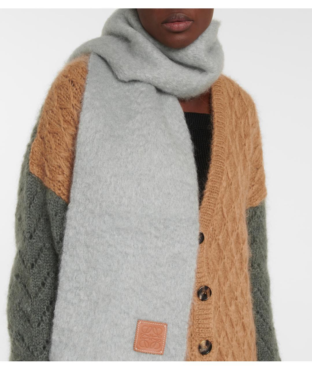 LOEWE Серый шерстяной шарф, фото 4