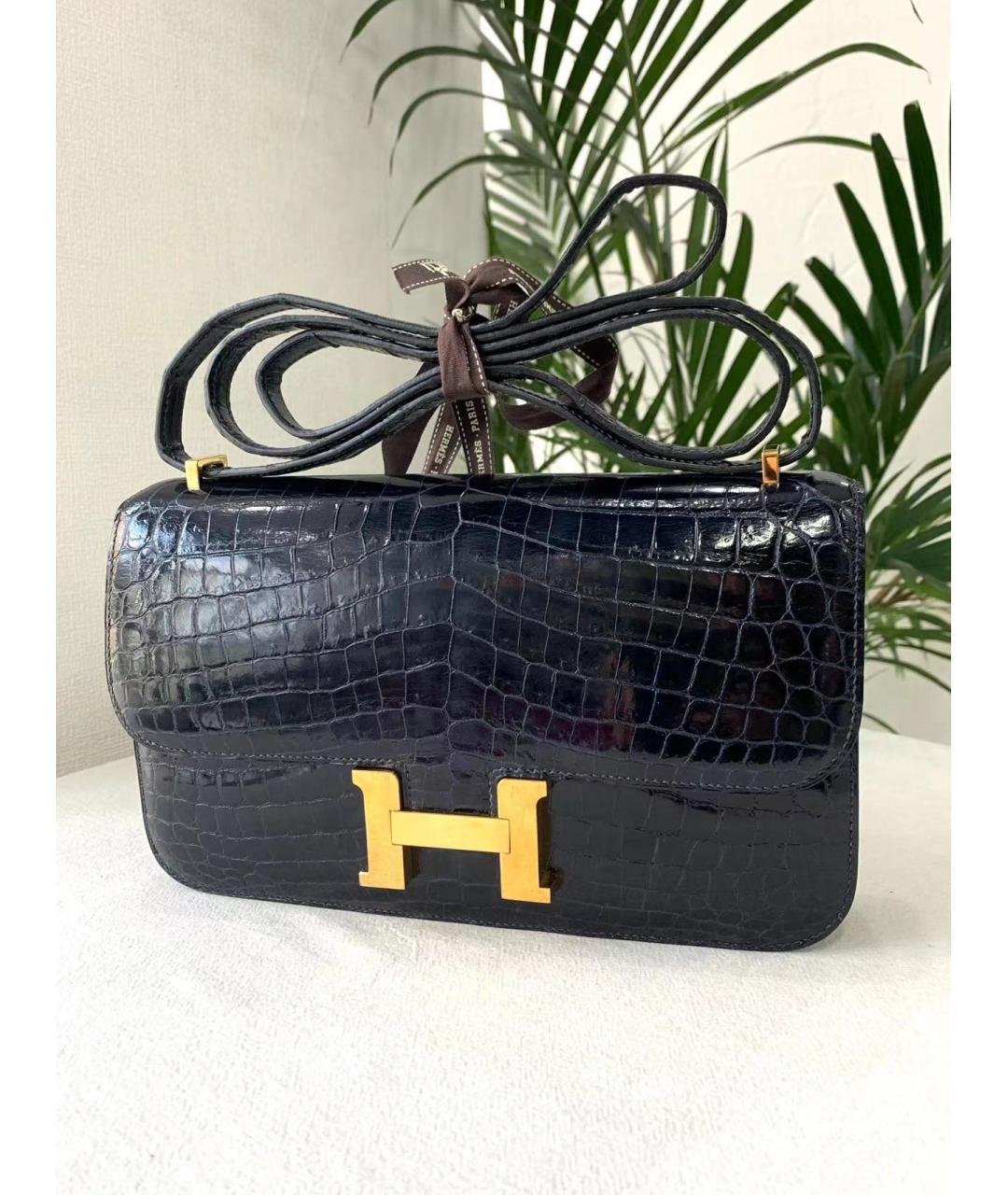 HERMES Темно-синяя сумка через плечо из экзотической кожи, фото 3
