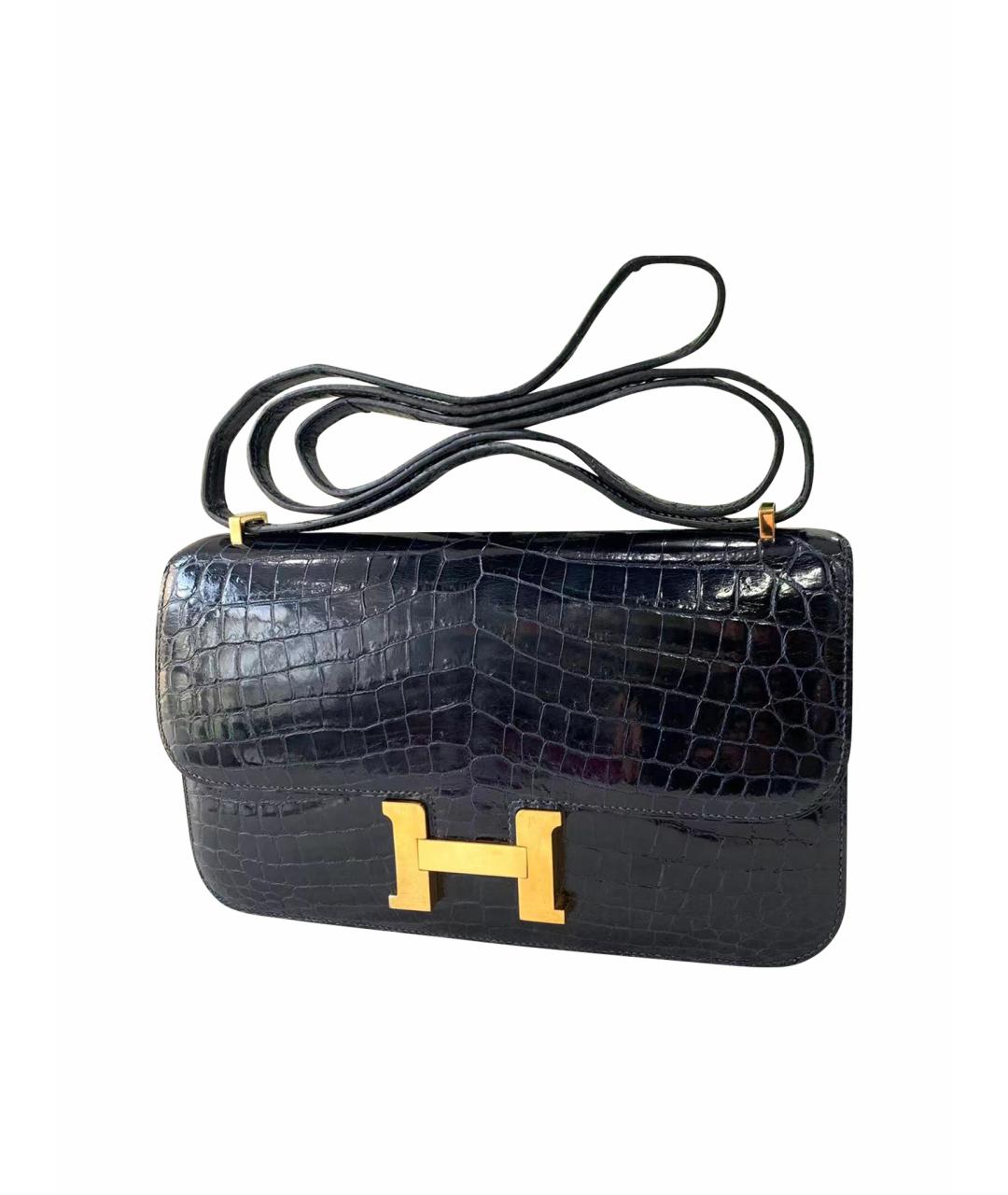 HERMES Темно-синяя сумка через плечо из экзотической кожи, фото 1