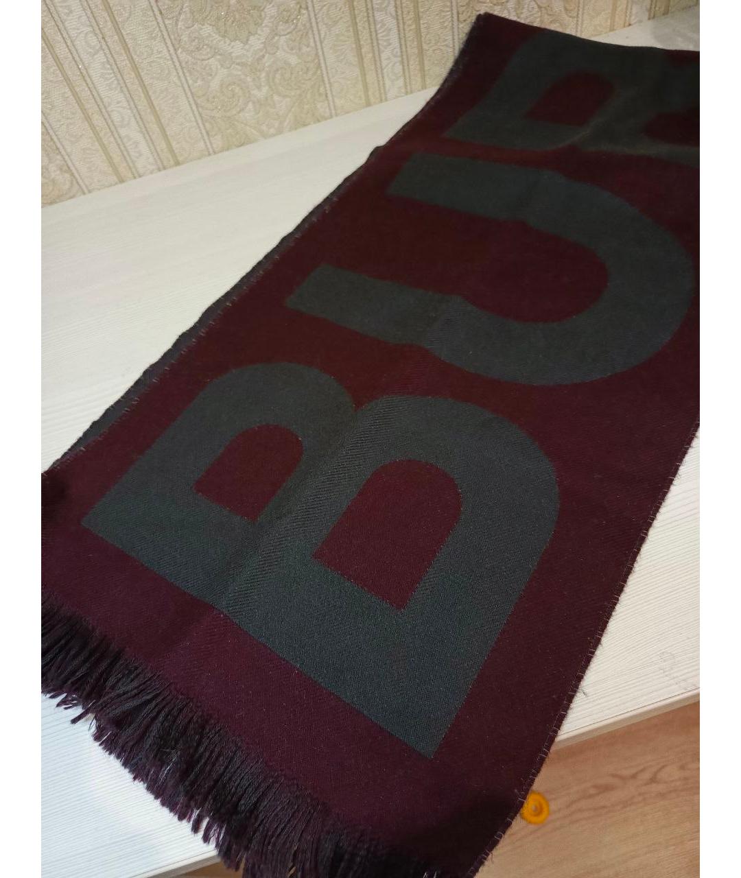 BURBERRY Бордовый шерстяной шарф, фото 3