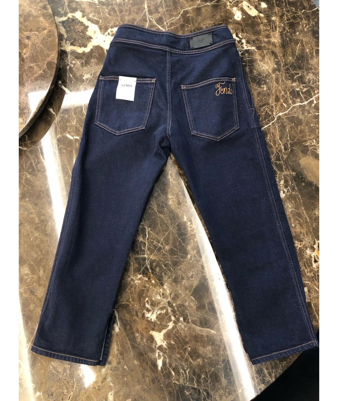 FENDI Темно-синие хлопковые прямые джинсы, фото 2