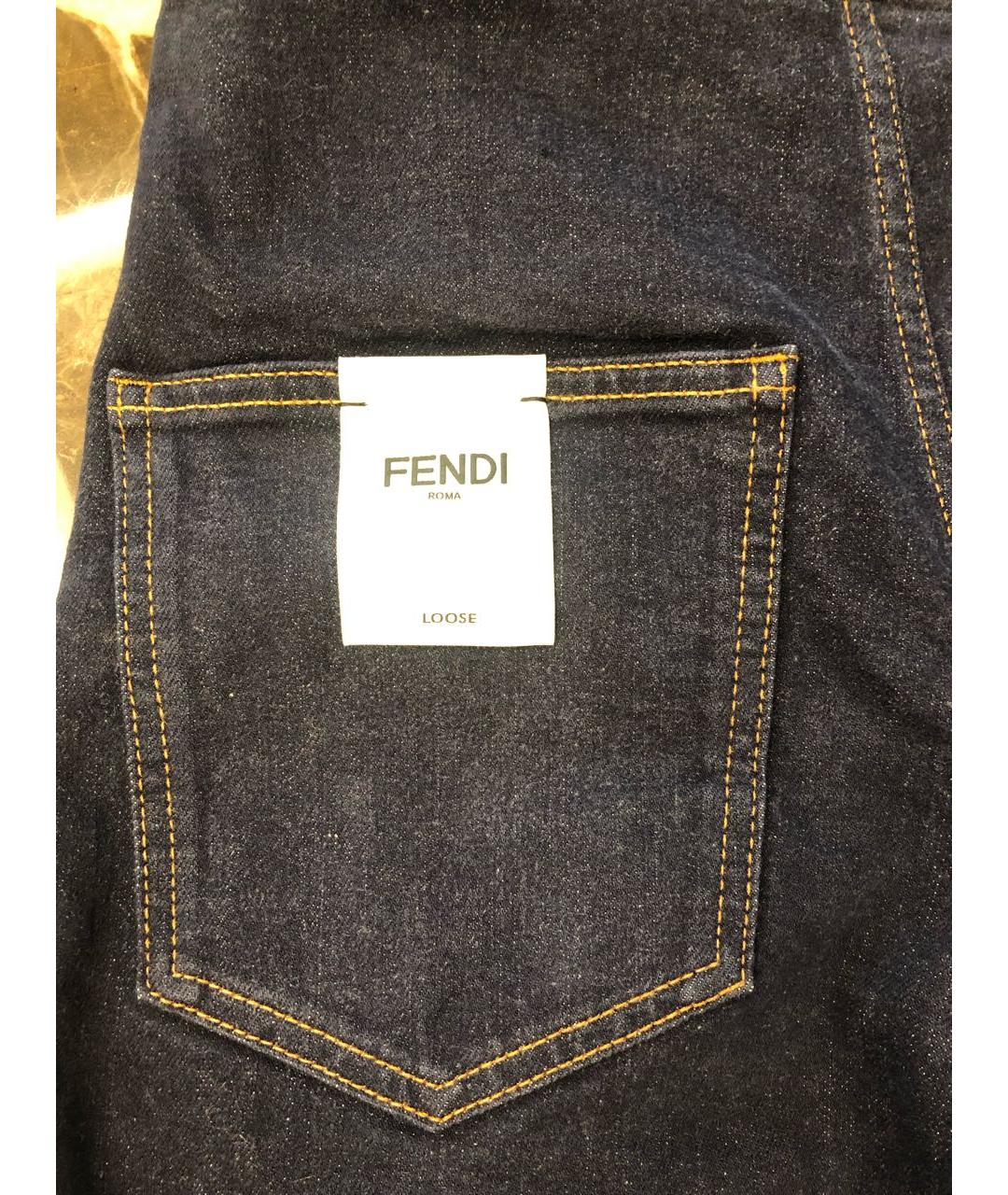 FENDI Темно-синие хлопковые прямые джинсы, фото 4