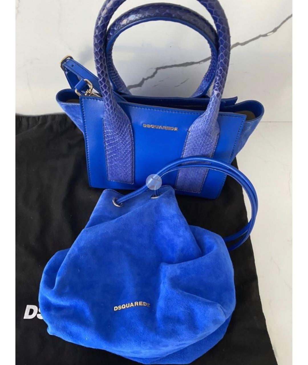 DSQUARED2 Синяя кожаная сумка с короткими ручками, фото 4