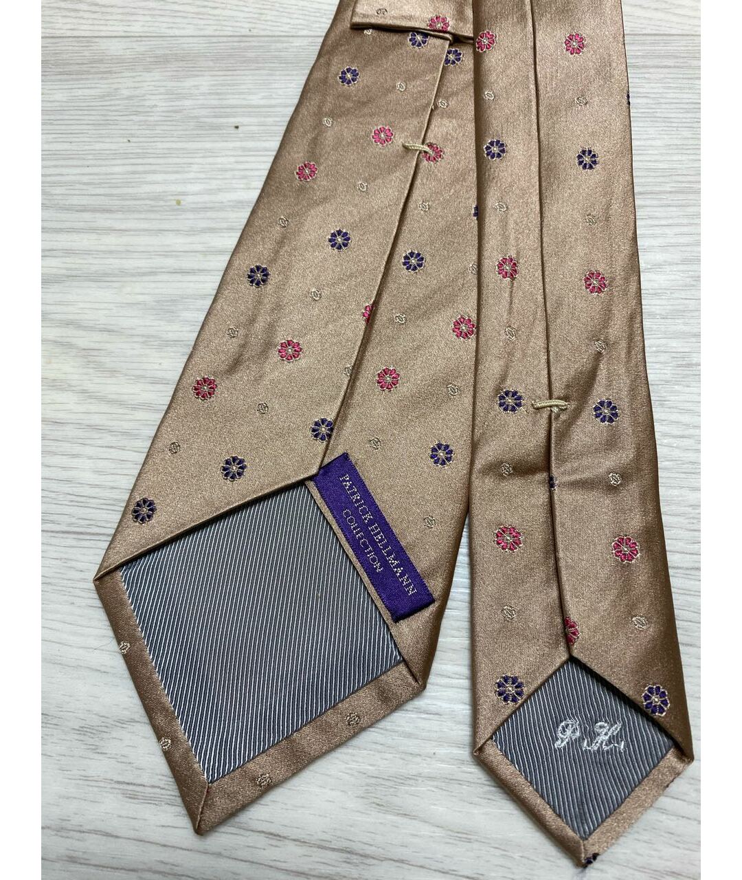 PATRICK HELLMANN Бежевый шелковый галстук, фото 3