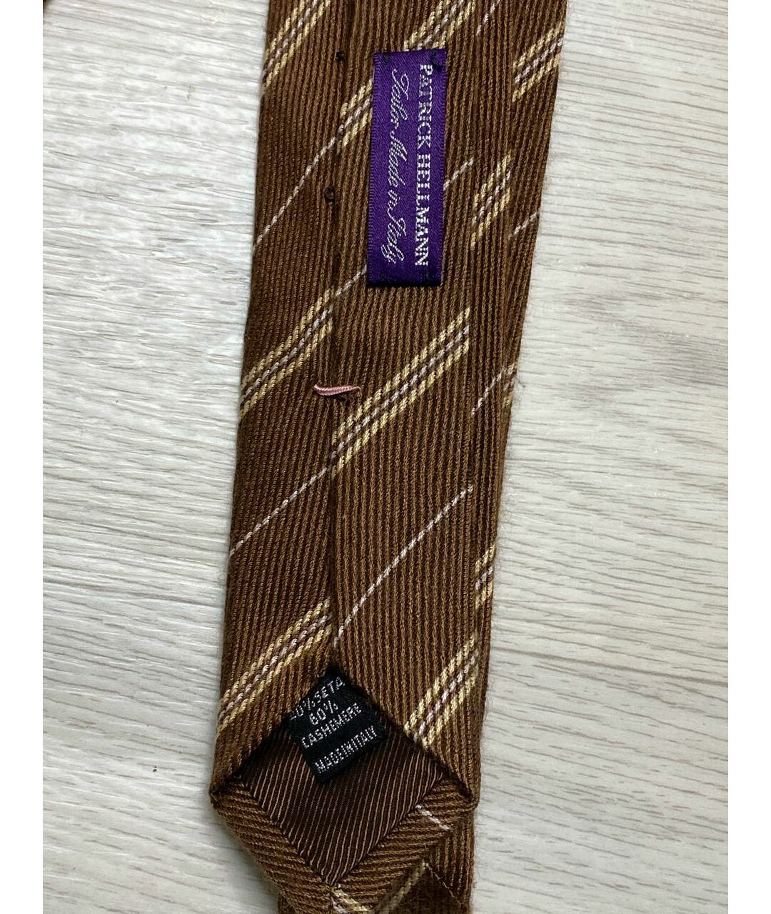 PATRICK HELLMANN Коричневый шелковый галстук, фото 3