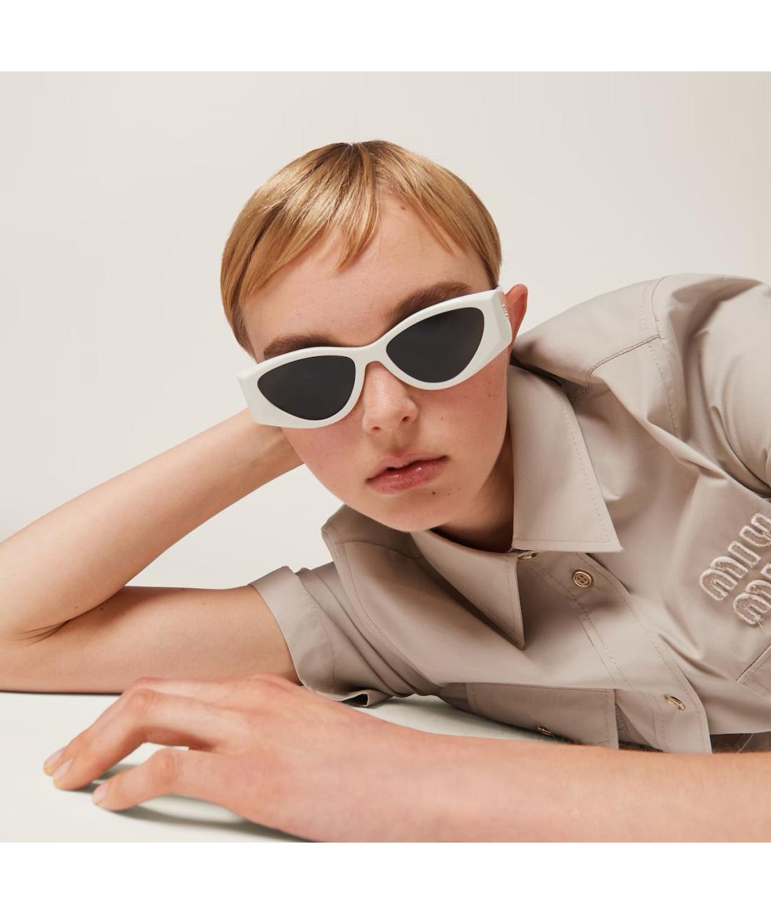 MIU MIU Белые металлические солнцезащитные очки, фото 3