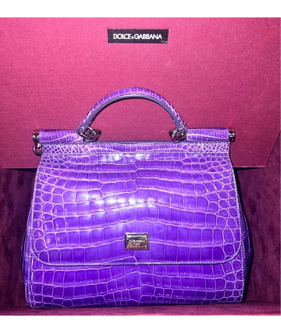 DOLCE&GABBANA Фиолетовая сумка с короткими ручками из экзотической кожи, фото 5