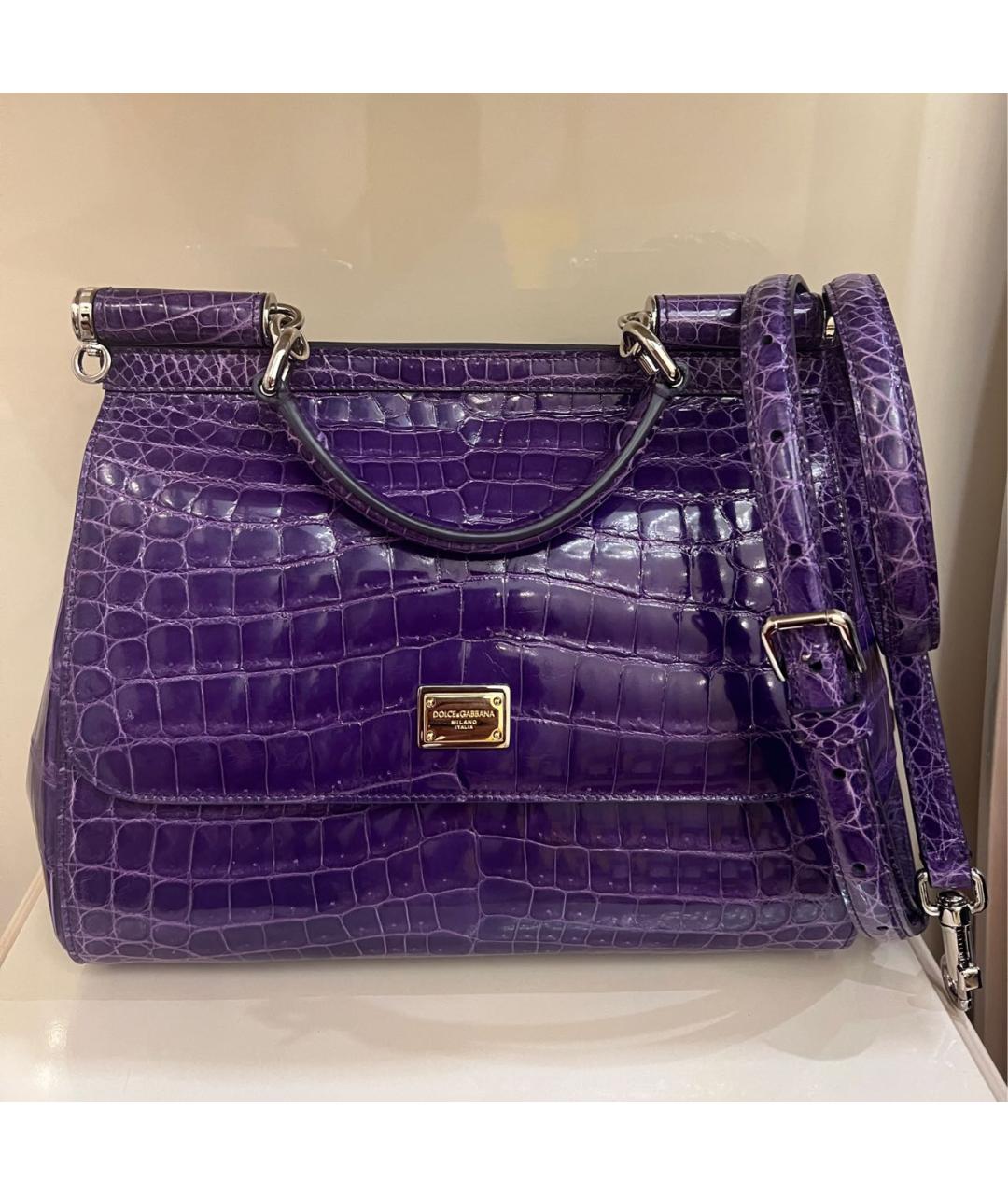 DOLCE&GABBANA Фиолетовая сумка с короткими ручками из экзотической кожи, фото 8