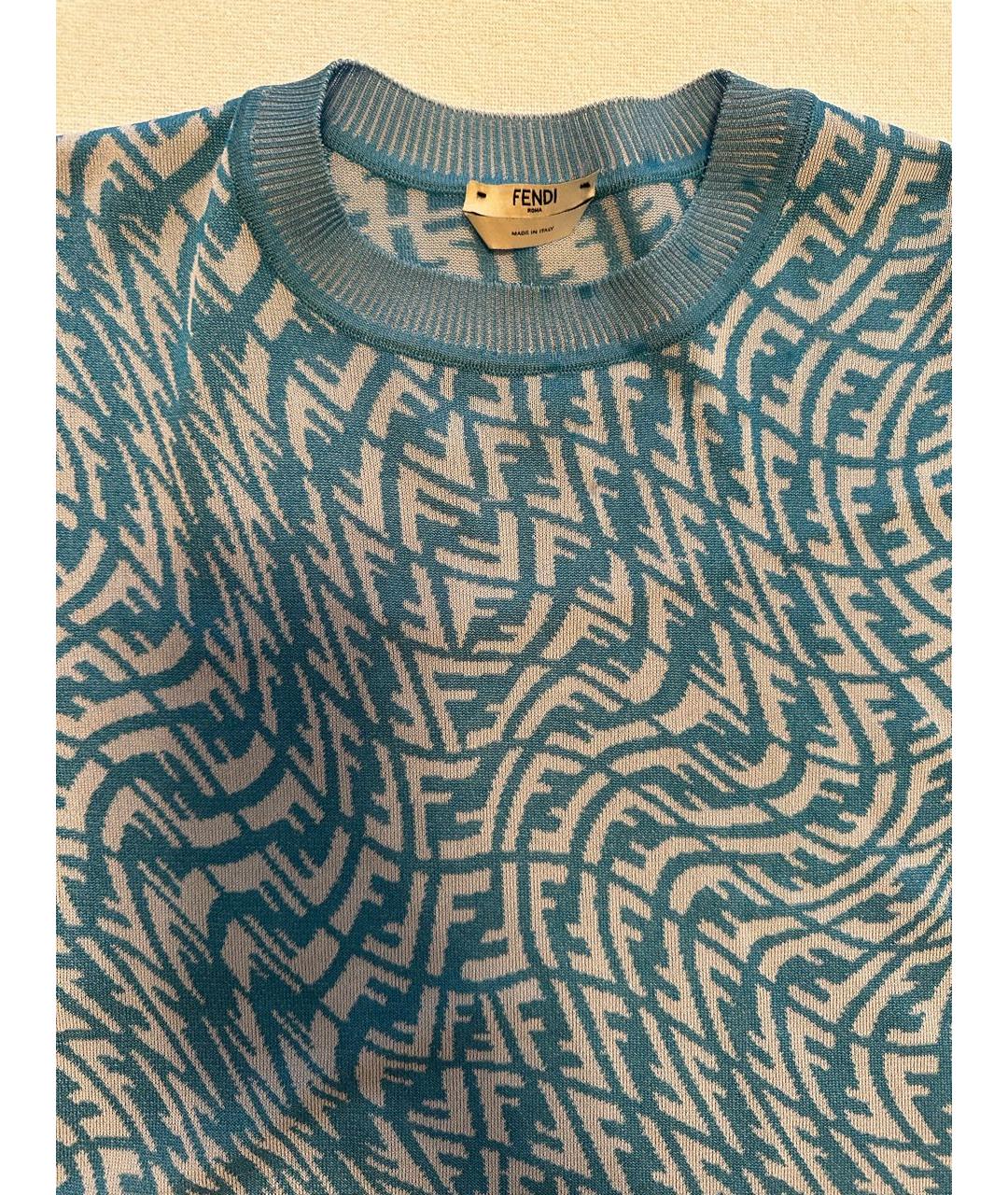 FENDI Голубая полиэстеровая футболка, фото 2