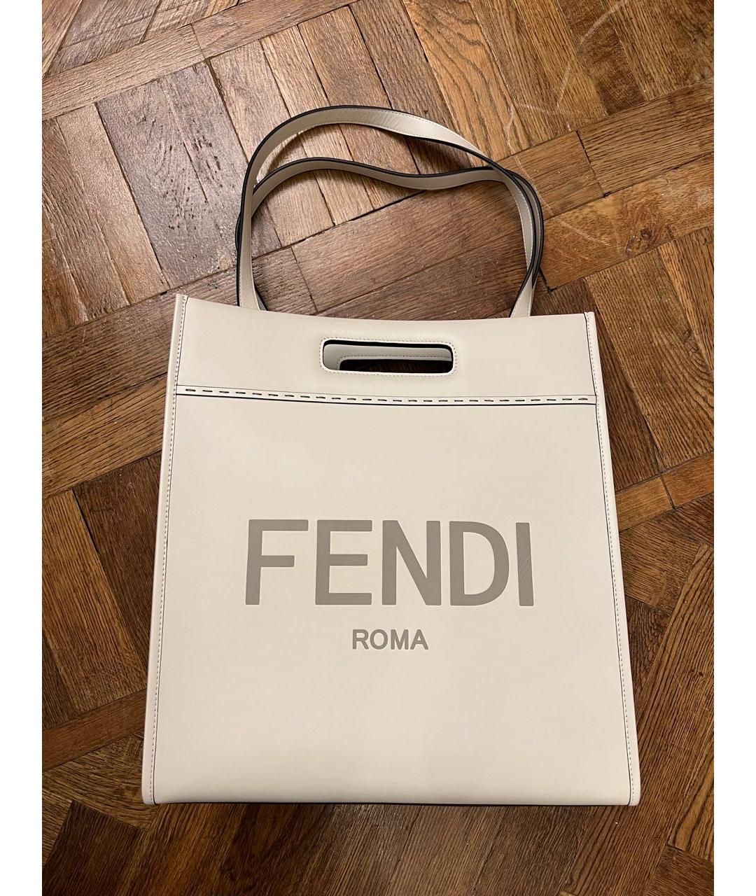 FENDI Белая кожаная сумка тоут, фото 5
