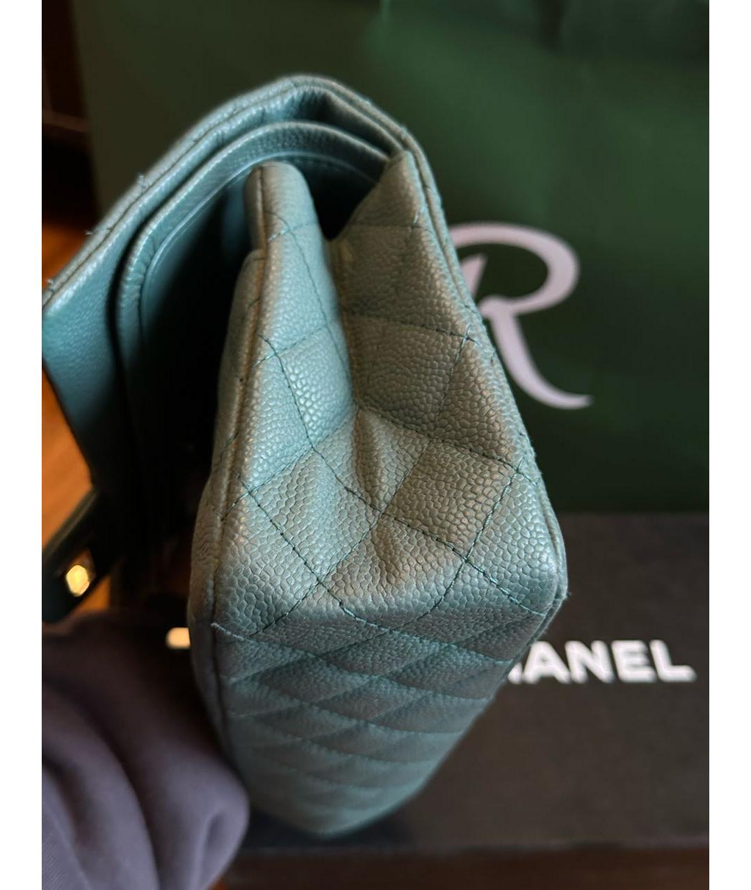 CHANEL PRE-OWNED Зеленая кожаная сумка через плечо, фото 7