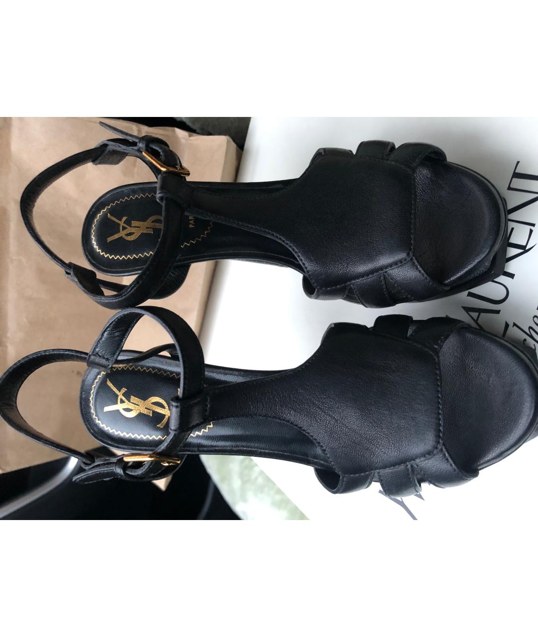 SAINT LAURENT Черные кожаные босоножки, фото 2
