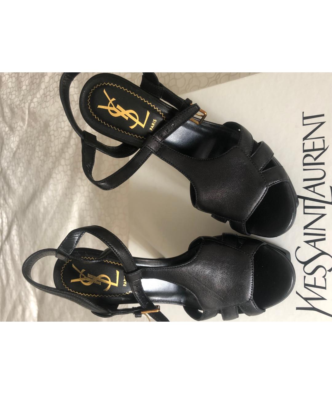 SAINT LAURENT Черные кожаные босоножки, фото 3