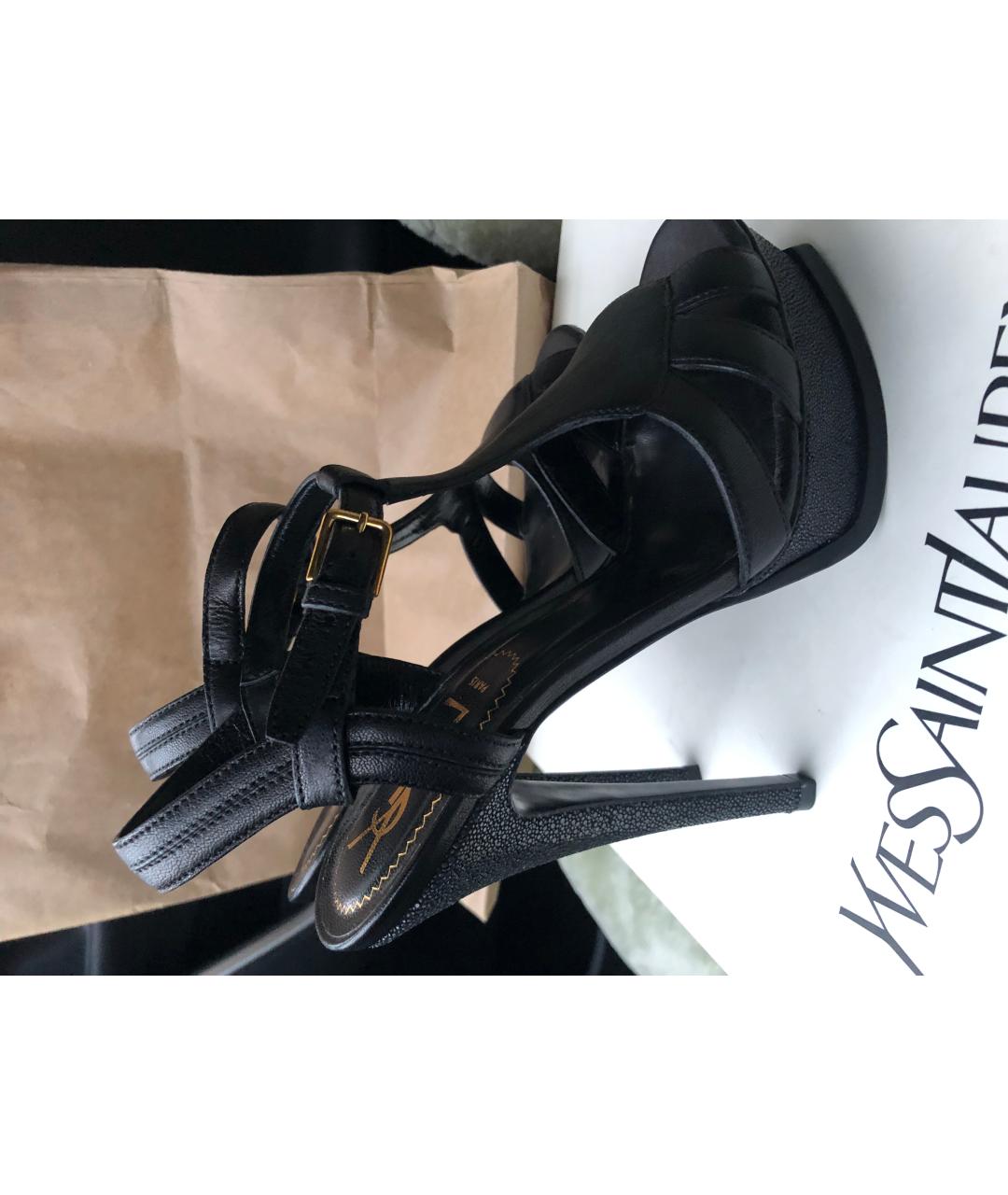SAINT LAURENT Черные кожаные босоножки, фото 10