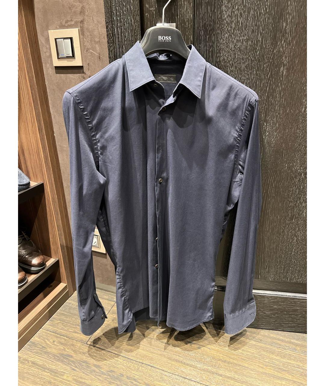 PRADA Темно-синяя хлопковая классическая рубашка, фото 5