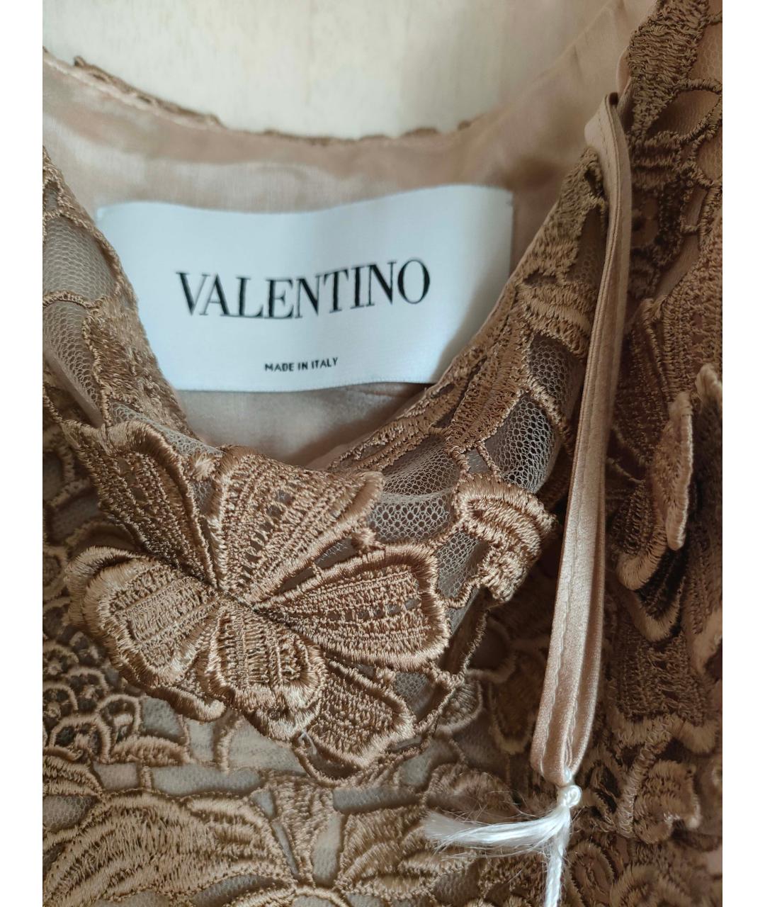 VALENTINO Бежевое кружевное вечернее платье, фото 3