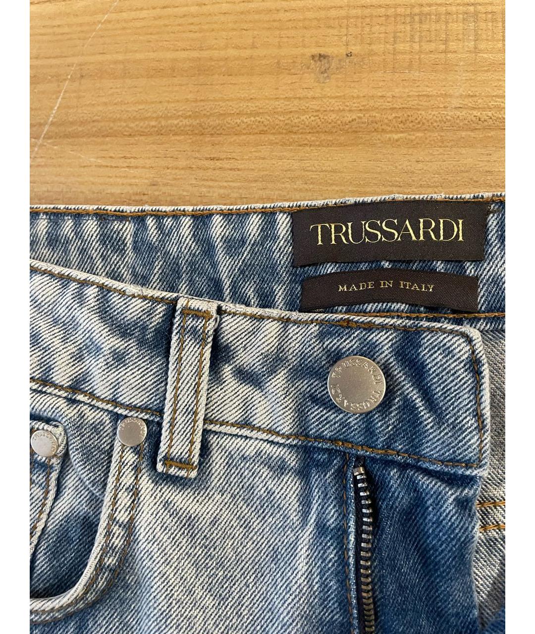 TRUSSARDI Голубые хлопковые прямые джинсы, фото 4