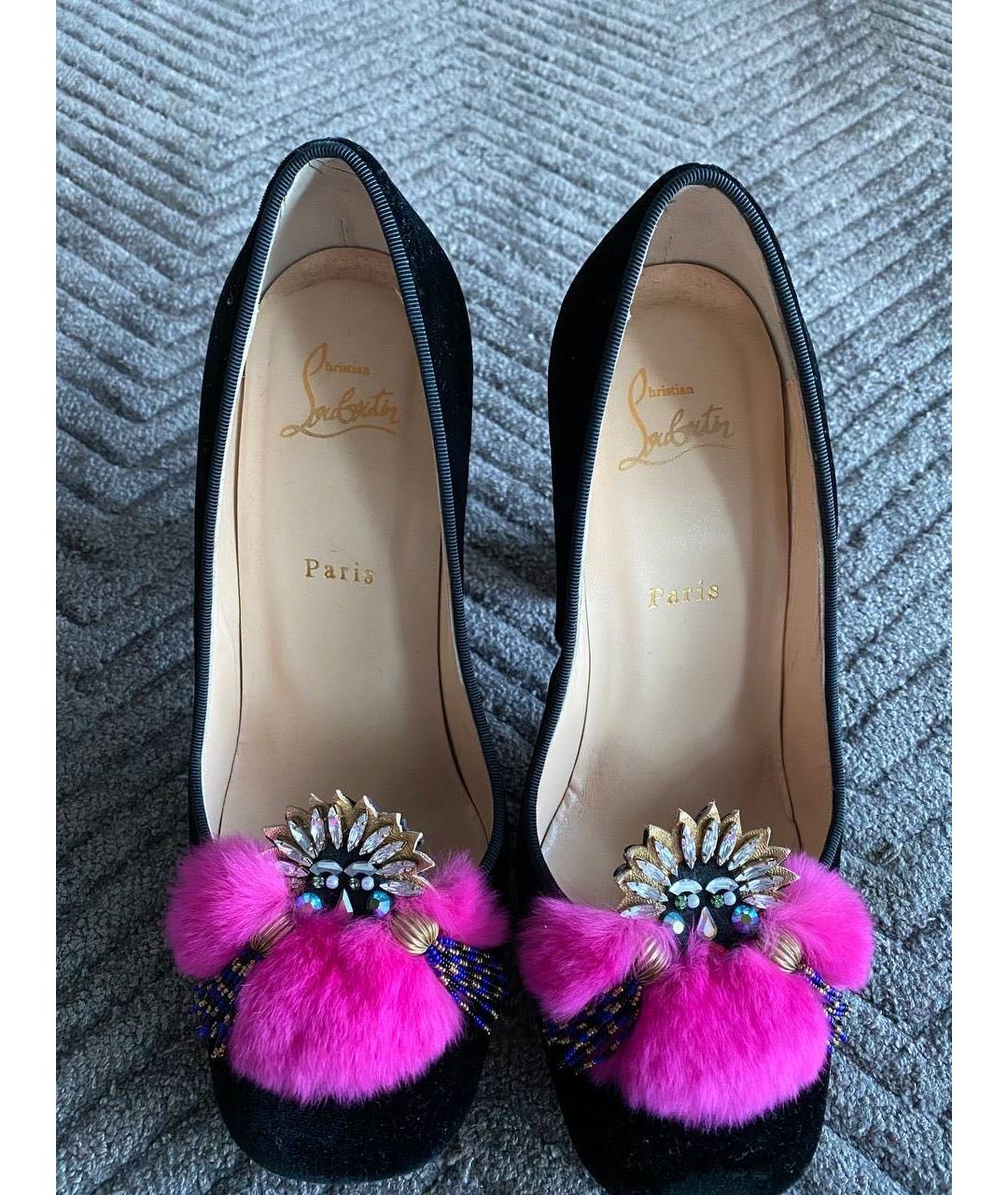 CHRISTIAN LOUBOUTIN Черные бархатные туфли, фото 2