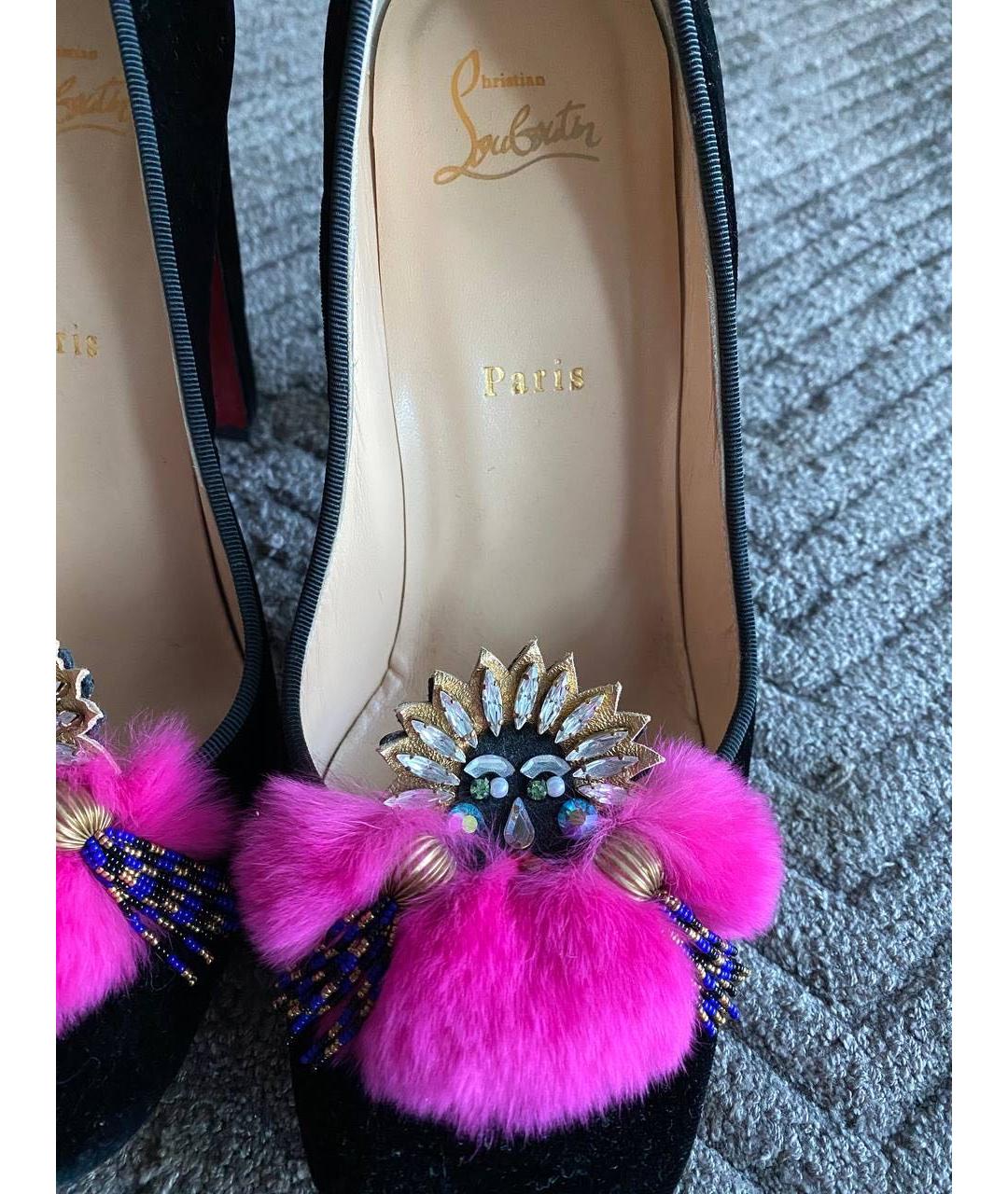 CHRISTIAN LOUBOUTIN Черные бархатные туфли, фото 3