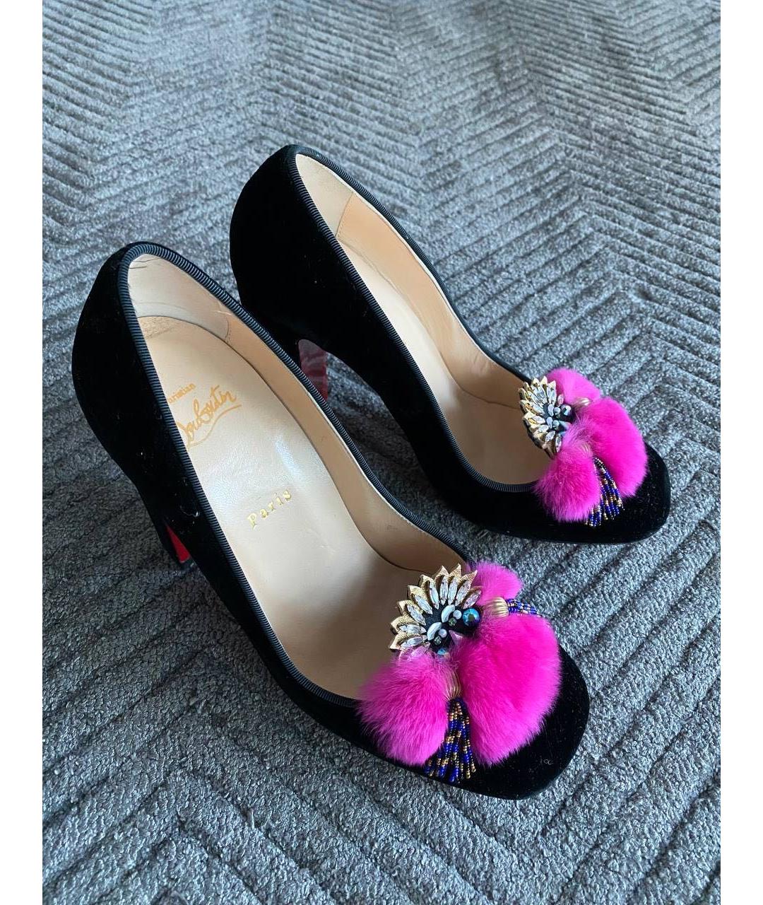 CHRISTIAN LOUBOUTIN Черные бархатные туфли, фото 4