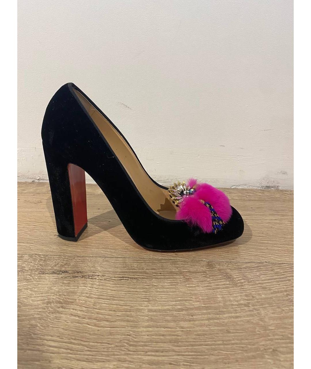 CHRISTIAN LOUBOUTIN Черные бархатные туфли, фото 6