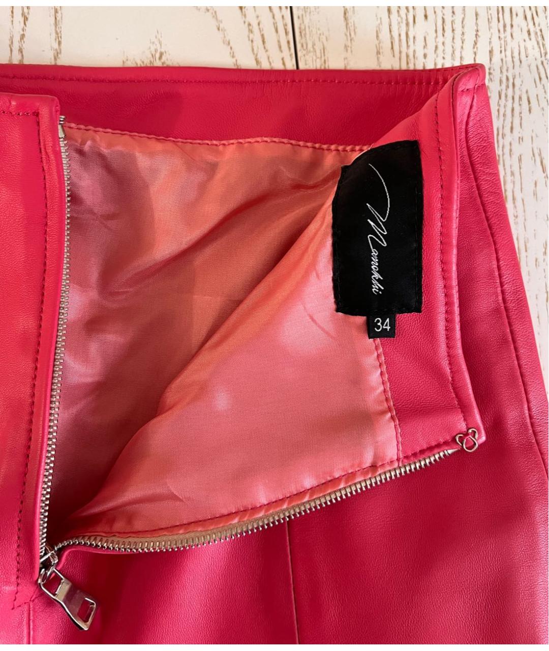 MANOKHI Розовая кожаная юбка мини, фото 6