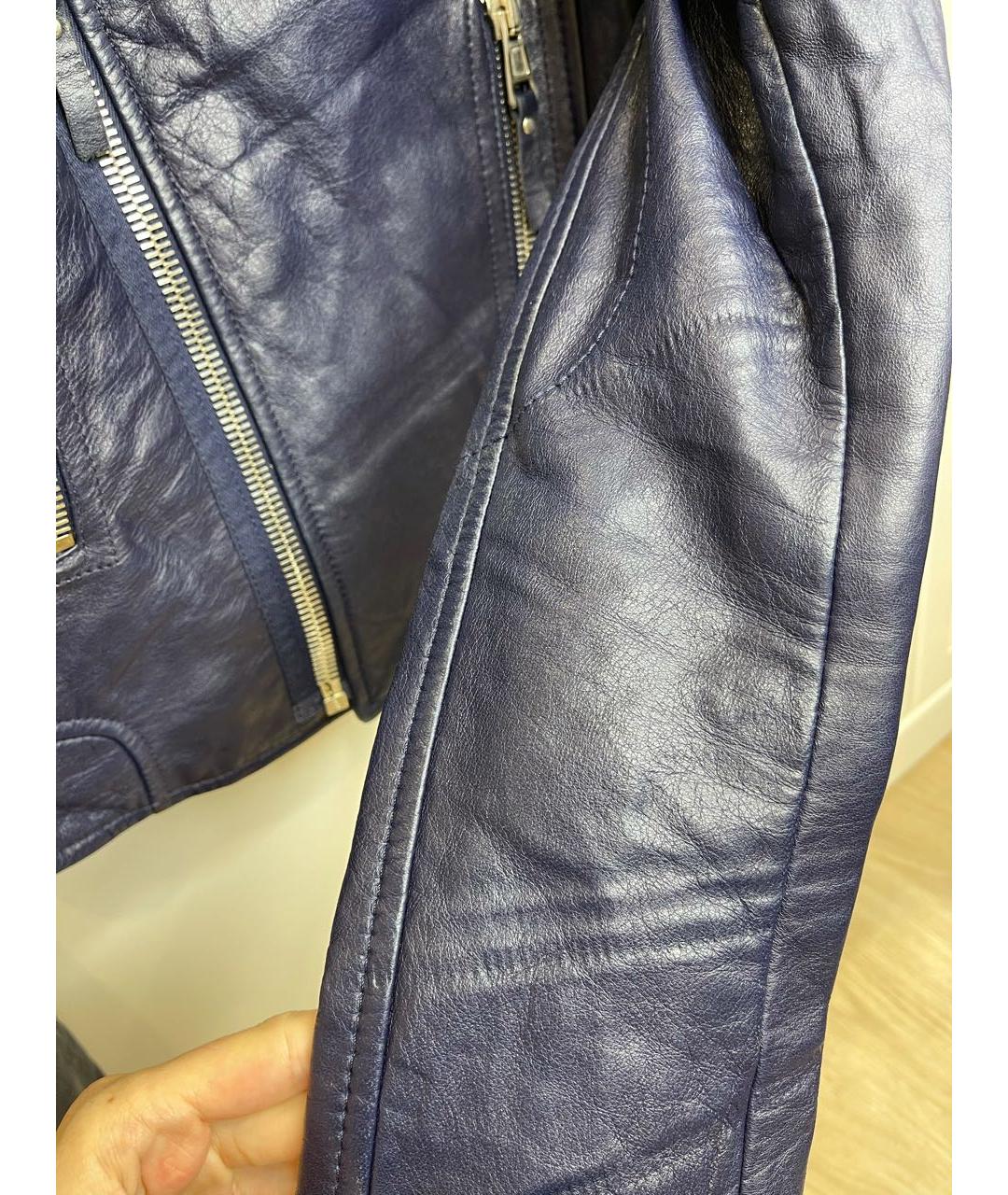 BALENCIAGA Темно-синяя кожаная куртка, фото 7