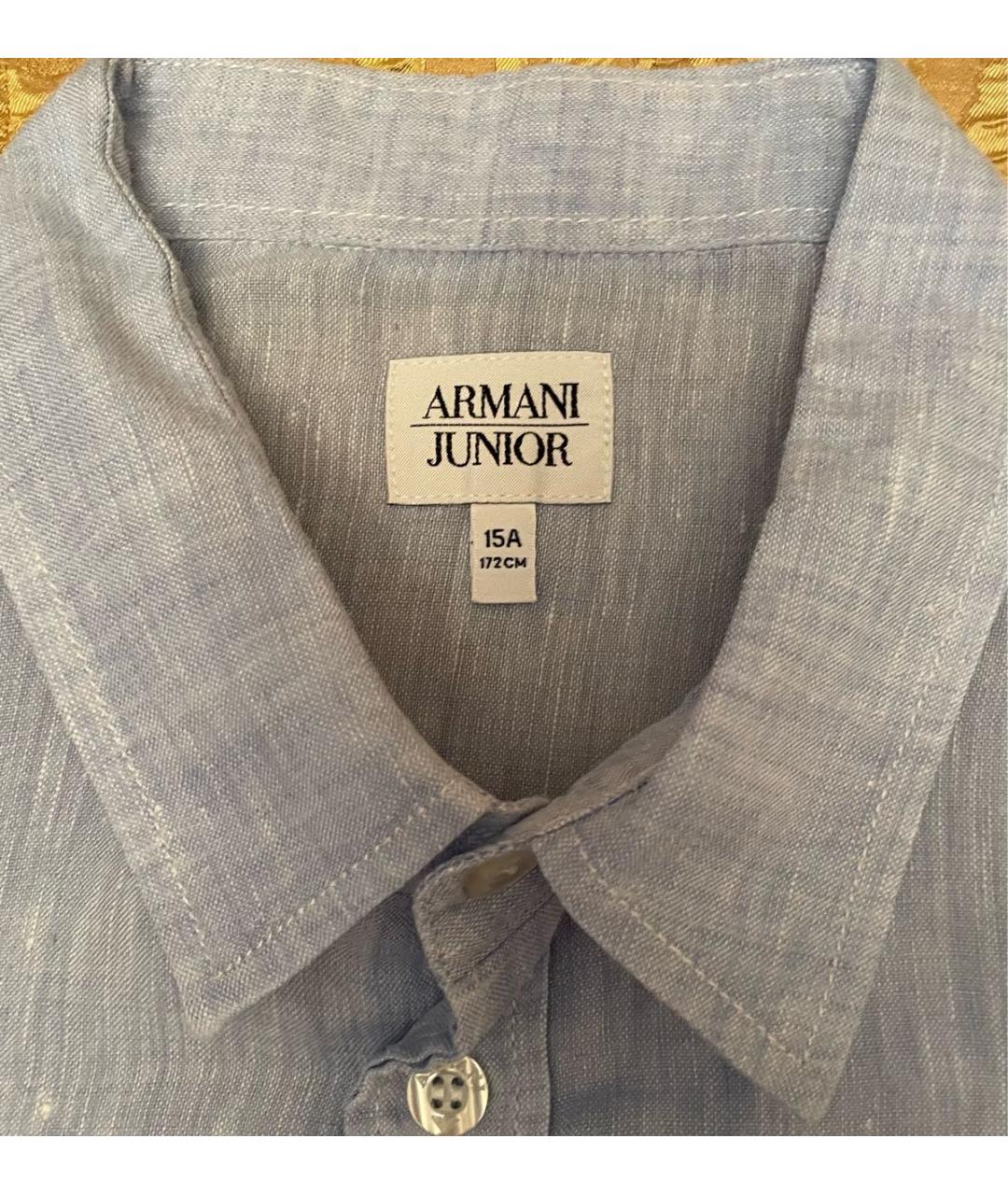 ARMANI JUNIOR Голубая льняная детская рубашка, фото 3