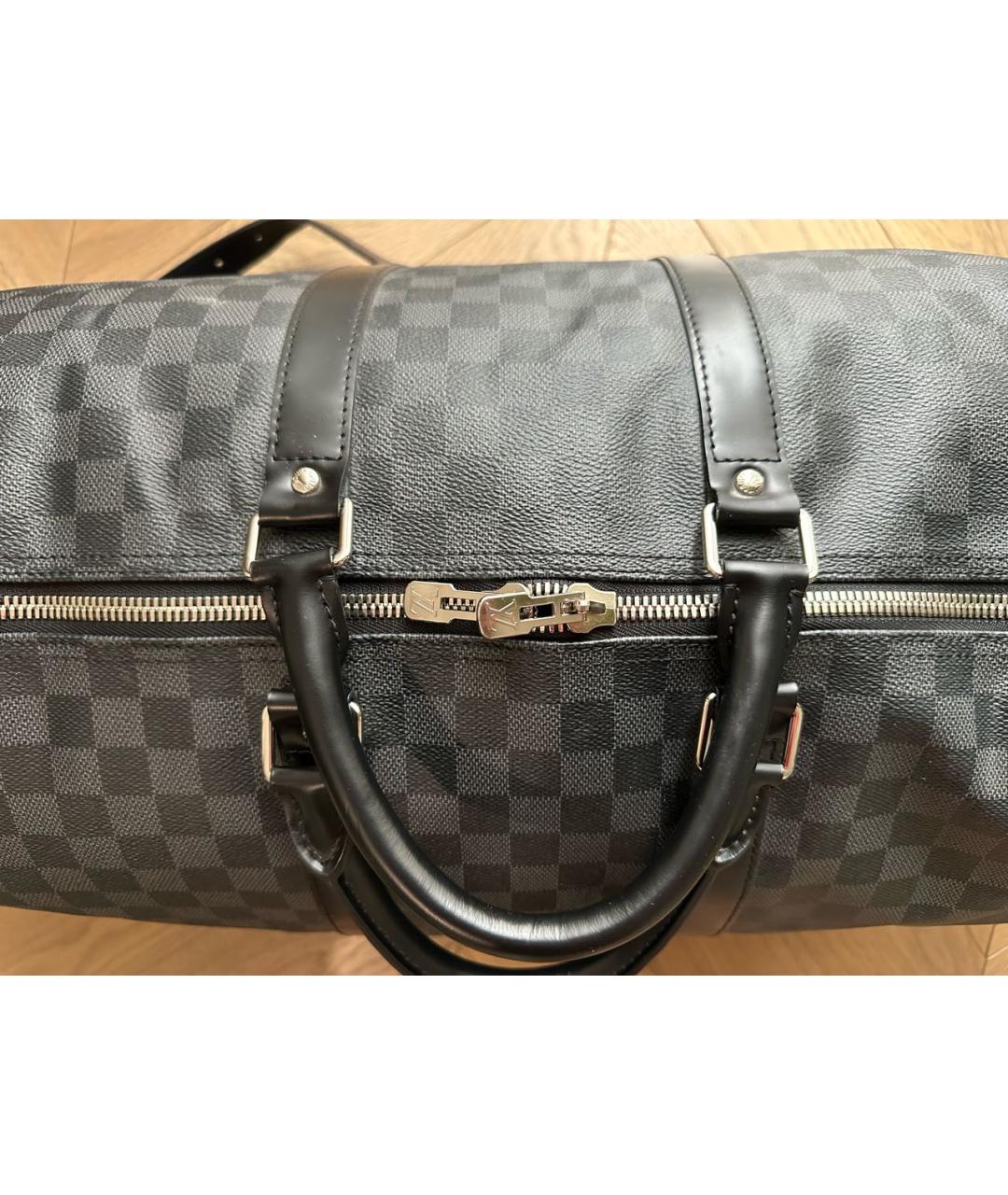 LOUIS VUITTON Черная кожаная дорожная/спортивная сумка, фото 2
