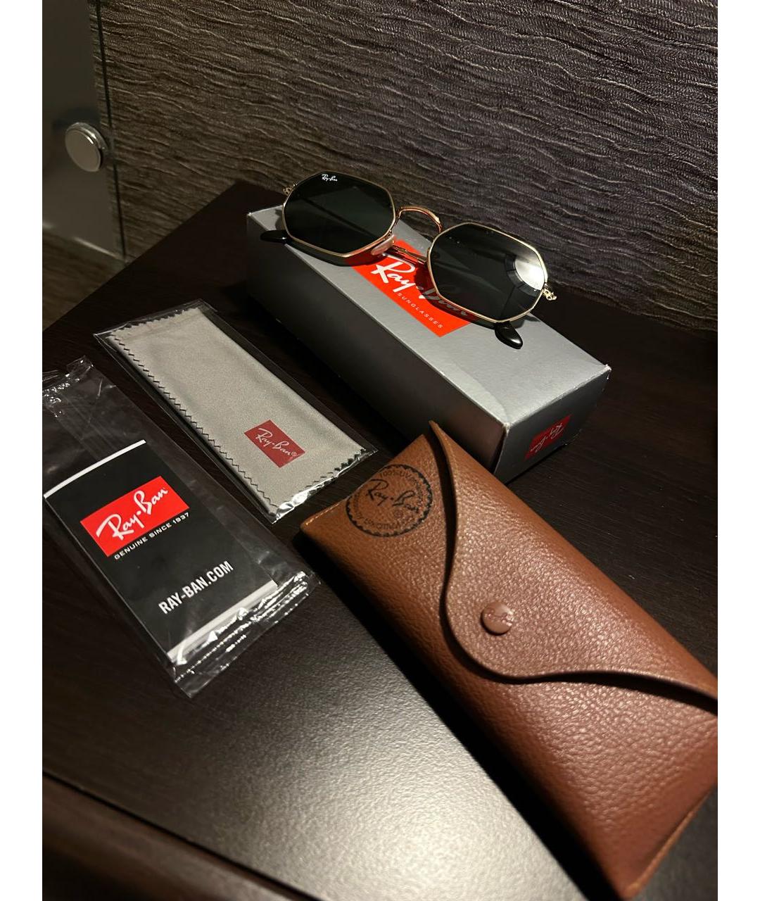 RAY BAN Золотые металлические солнцезащитные очки, фото 4