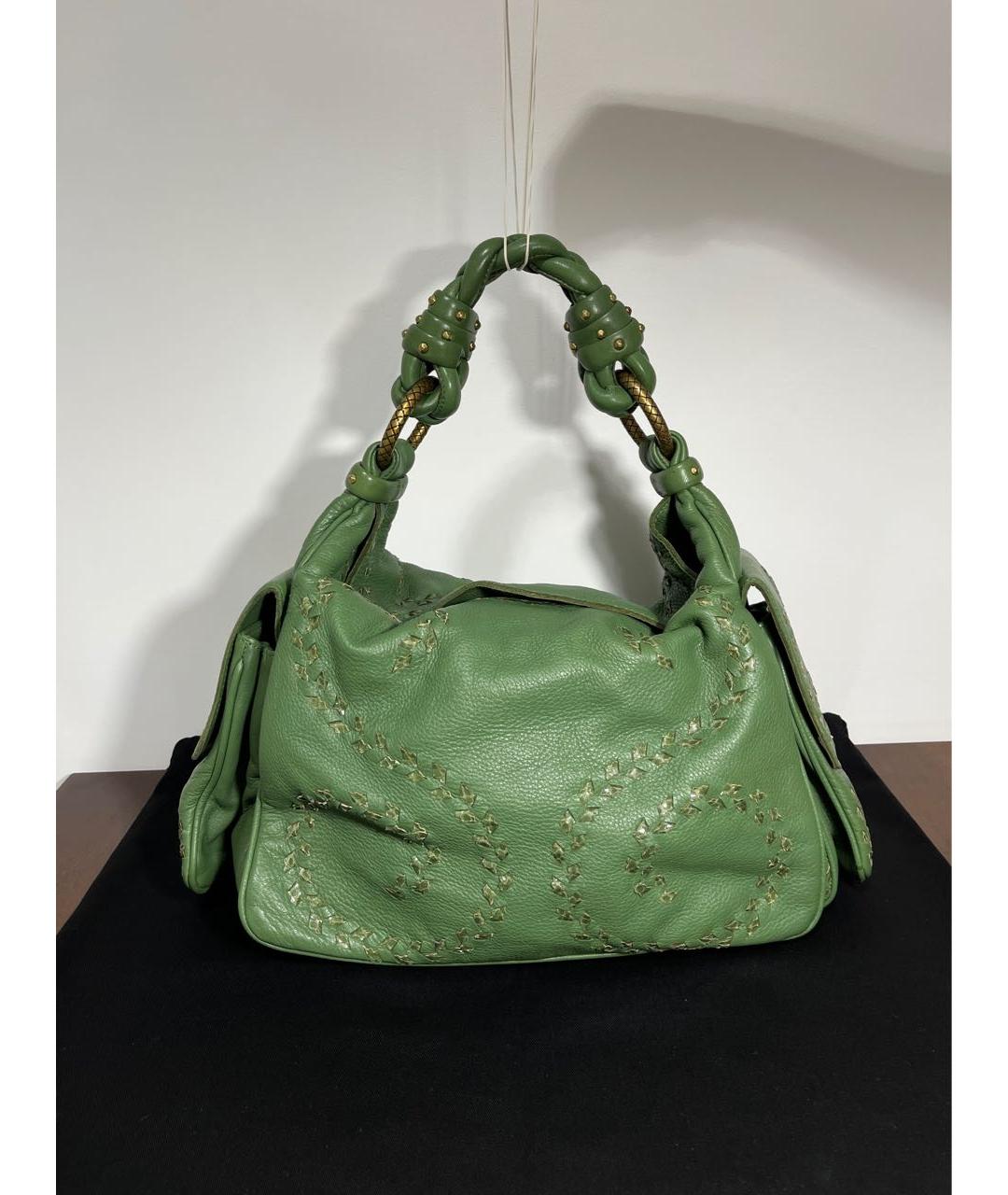 BOTTEGA VENETA Зеленая кожаная сумка с короткими ручками, фото 2