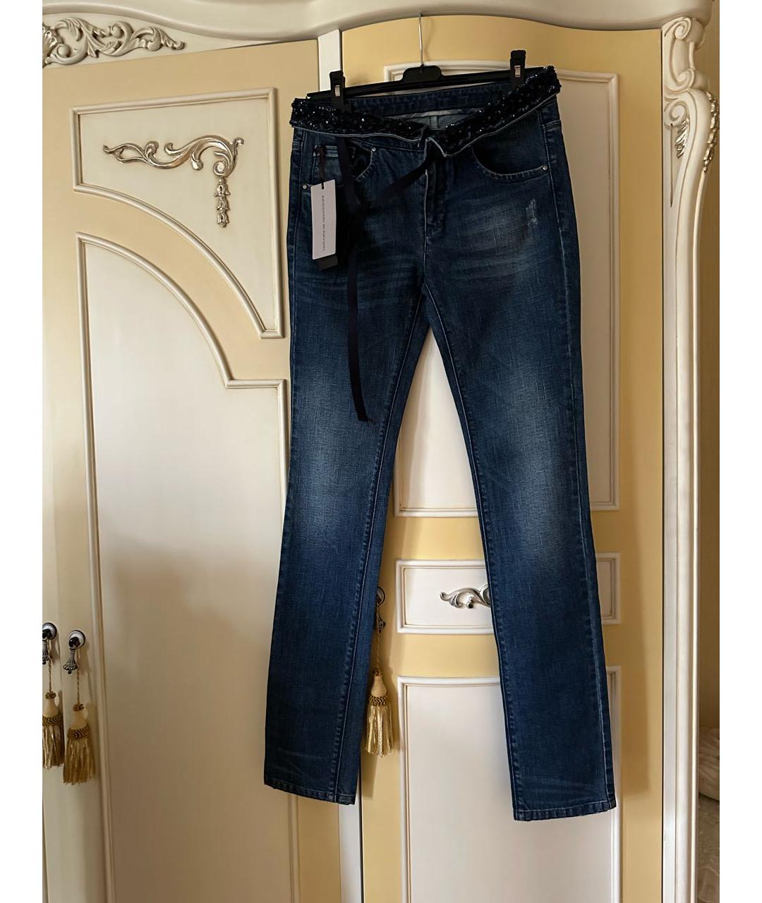 ERMANNO SCERVINO Темно-синие хлопко-эластановые прямые джинсы, фото 6