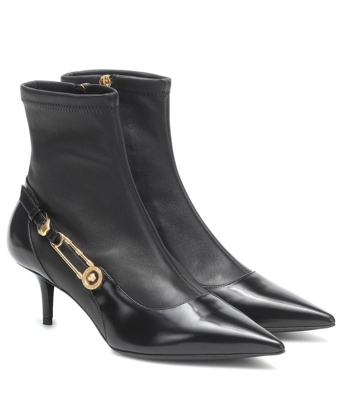 VERSACE Черные кожаные ботильоны, фото 5