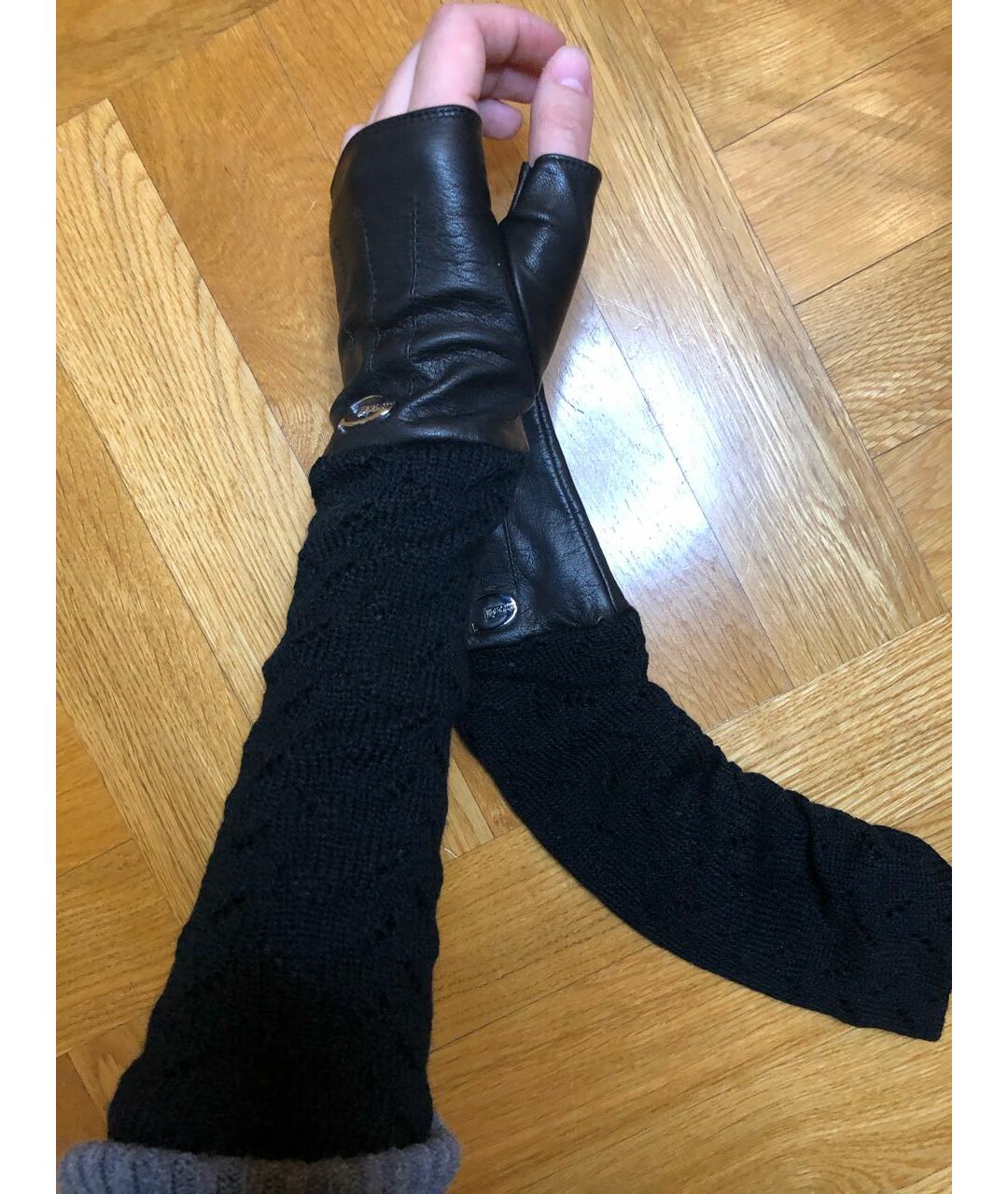 JUST CAVALLI Черные кожаные перчатки, фото 5