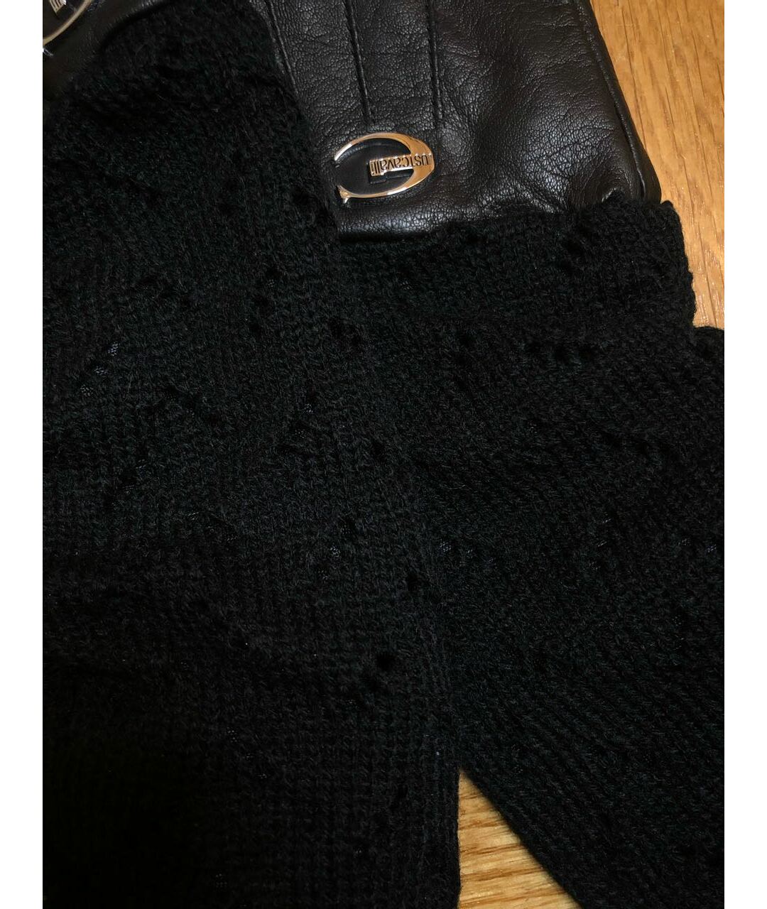 JUST CAVALLI Черные кожаные перчатки, фото 4