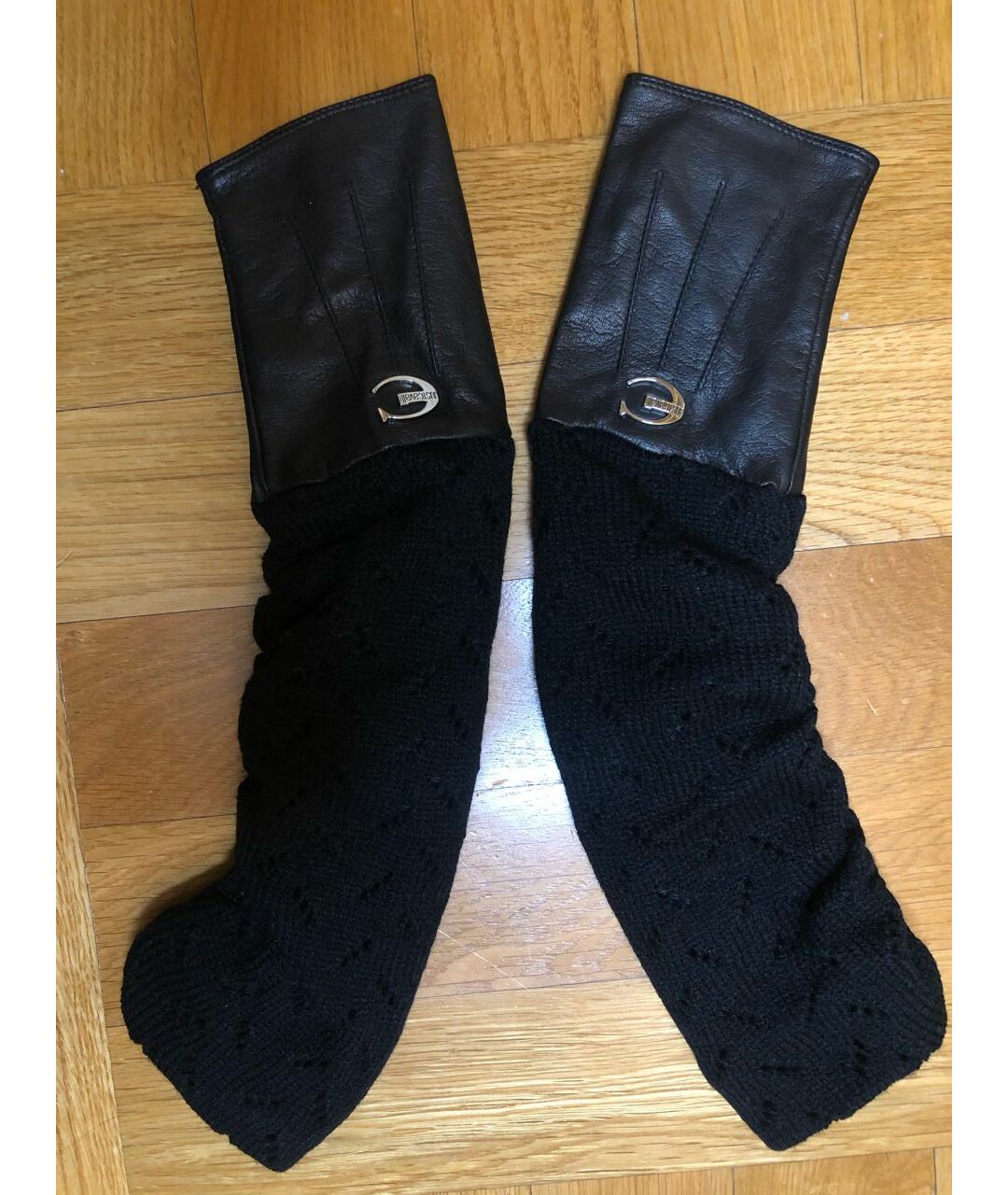 JUST CAVALLI Черные кожаные перчатки, фото 6