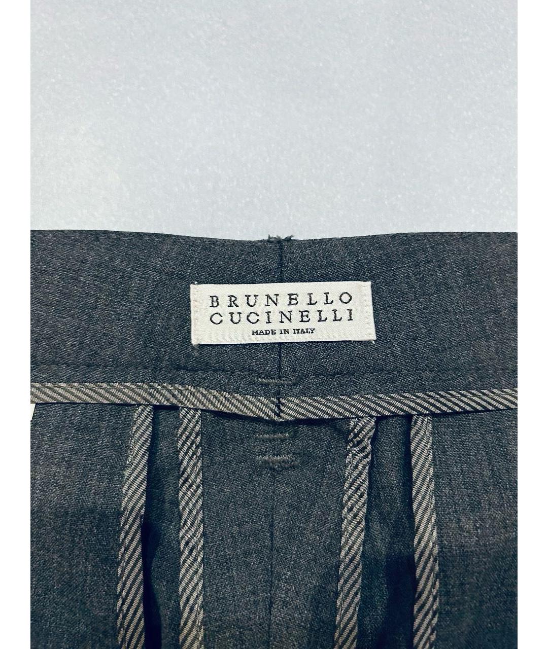 BRUNELLO CUCINELLI Антрацитовые шерстяные классические брюки, фото 3