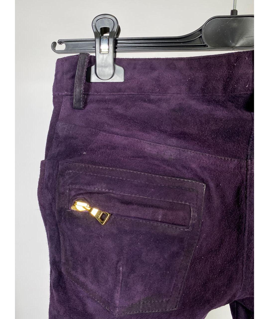 BALMAIN Фиолетовые замшевые брюки узкие, фото 3