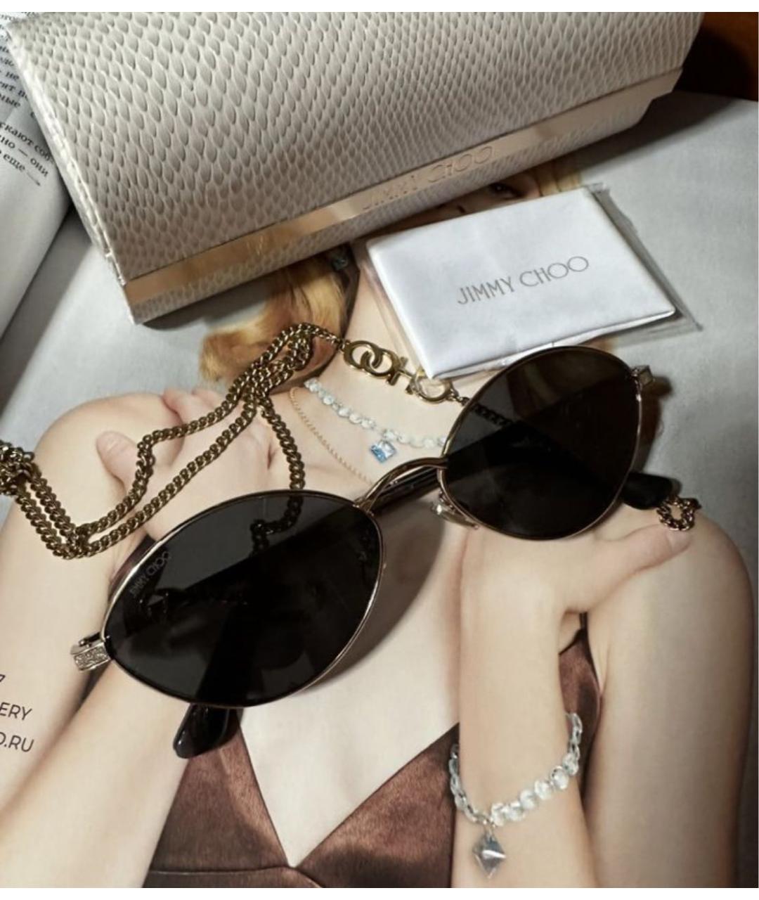 JIMMY CHOO Золотые металлические солнцезащитные очки, фото 3